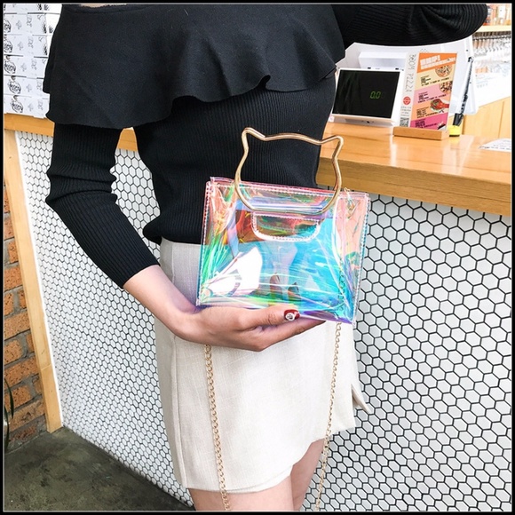 NEW Cat Face Handle Holographic Crossbody - Picture 7 of 8